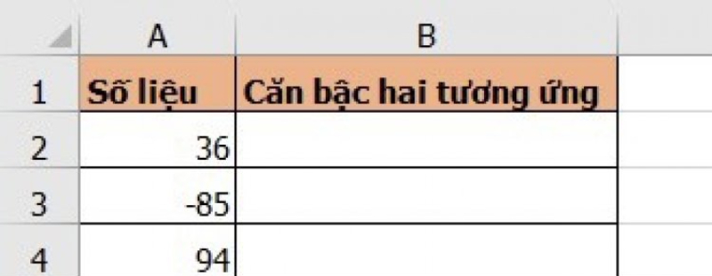Ví dụ thực hiện tính căn bậc 2 trong Excel bằng hàm SQRT