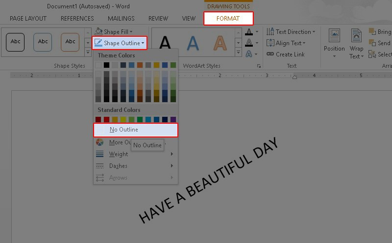 Chọn No Outline để loại bỏ khung viền