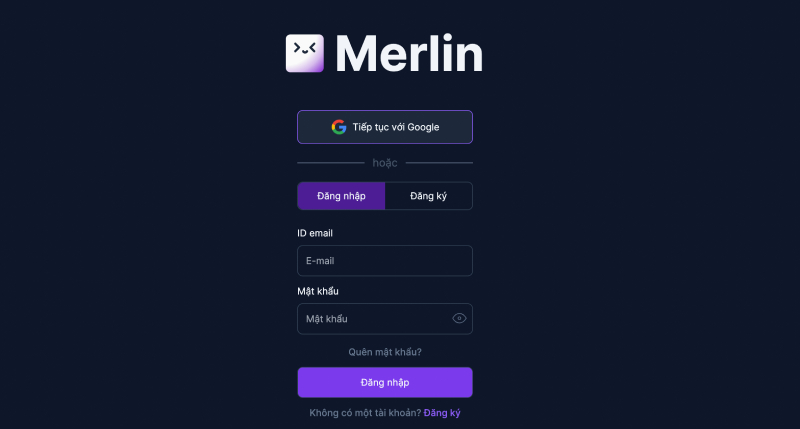 Giao diện đăng nhập của Merlin ChatGPT