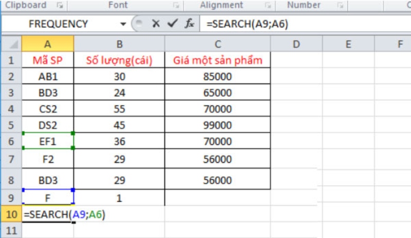 Sử dụng hàm Search để tìm kiếm vị trí ký tự trong Excel