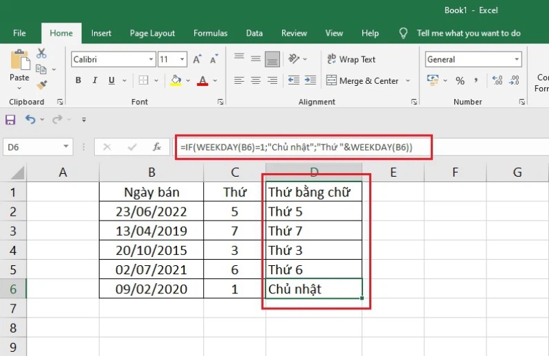 Cách sử dụng hàm WEEKDAY kết hợp với hàm IF