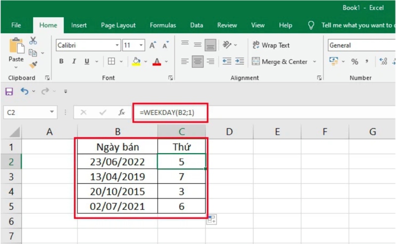 Cách sử dụng hàm WEEKDAY trong Excel 