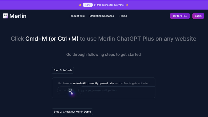 Tổ hợp phím để dùng Merlin Chat GPT