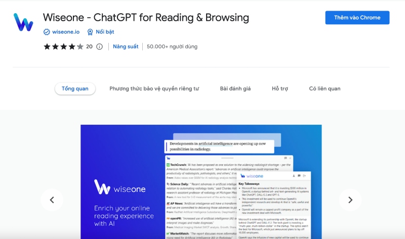 Wiseone - ChatGPT extension giúp tối ưu trải nghiệm đọc và duyệt web