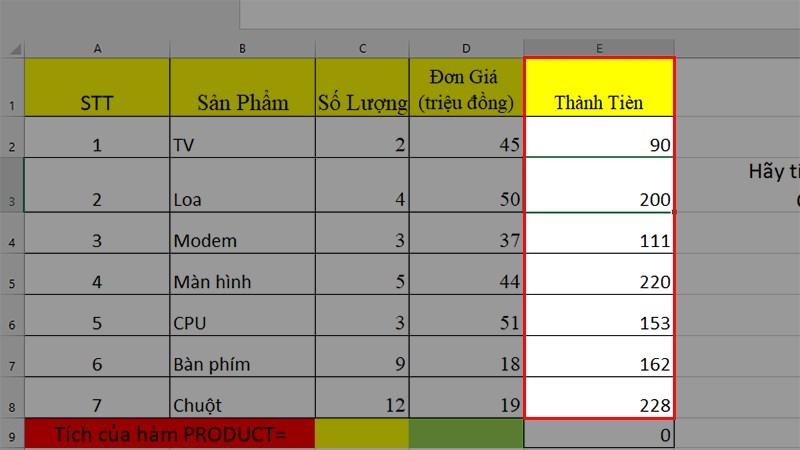 Kéo kết quả xuống các ô bên dưới để sao chép phép tính