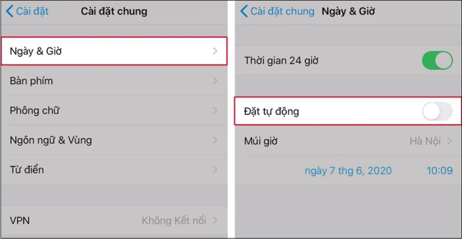 Tắt tính năng tự động cập nhật thời gian