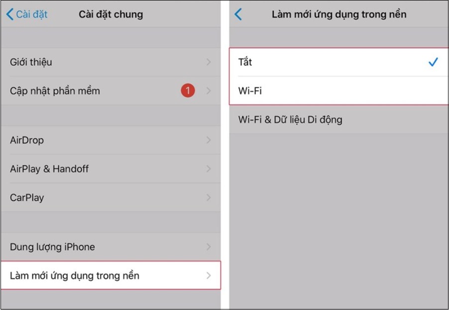 Làm mới ứng dụng trong nền