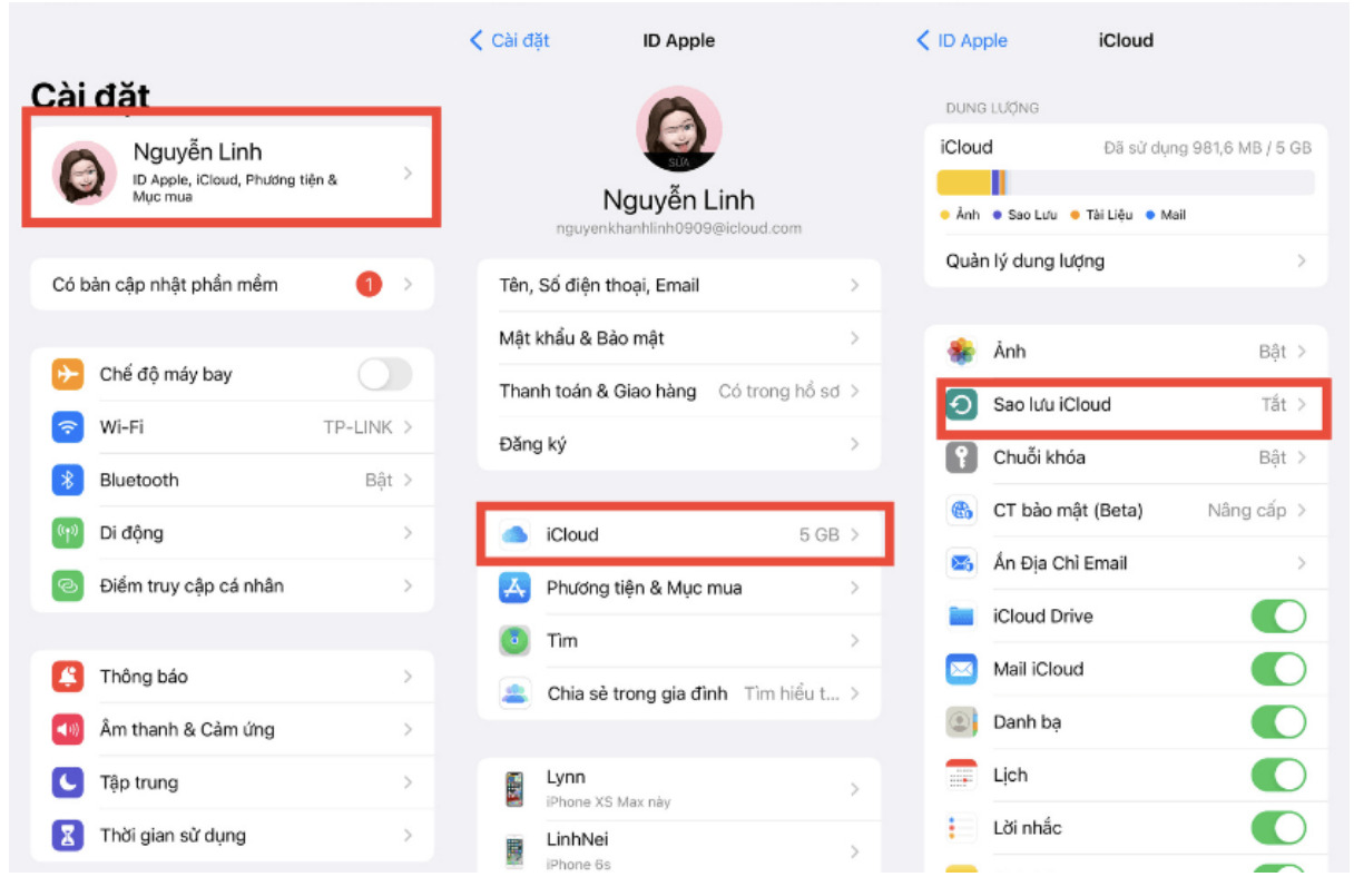 Tắt sao lưu iCloud 