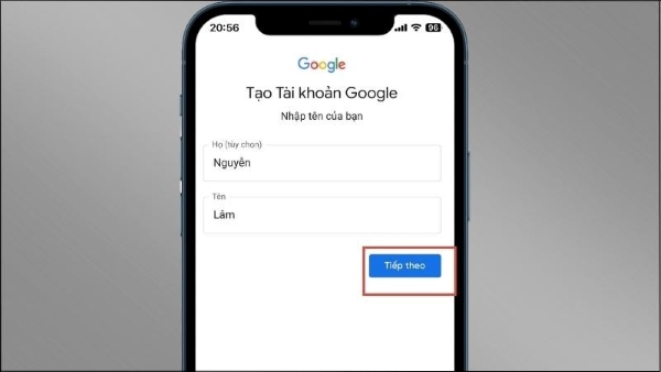 Truy cập vào trình duyệt Safari và vào “Tạo tài khoản Google”