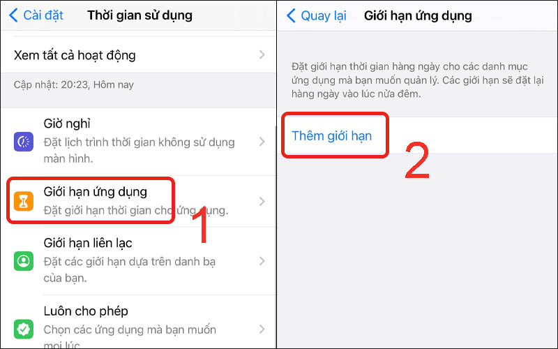 Giới hạn ứng dụng > Chọn Thêm giới hạn
