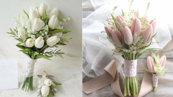 Ví dụ: thêm ribbon đen, lá đen hóa học, cùng màu trắng – xanh.Những lưu ý khi chọn hoa cưới cho người mệnh Thủy